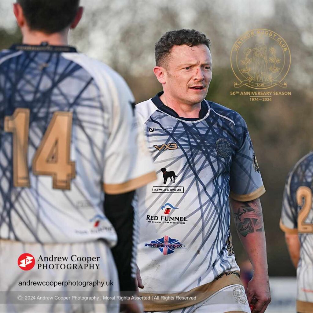 Alex Morton in the new 50th Anniversary Ventnor RFC 2XV kit sponsored by Wight Shipyard Co